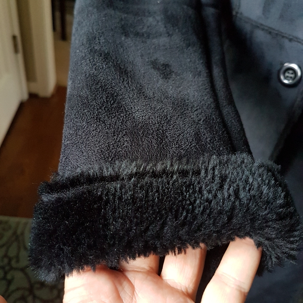 Black Faux Suede Faux Fur Shearling Coat from Italy - Picture 7 of 14